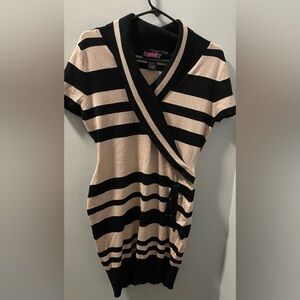 Say What? Black and Tan Striped Dress